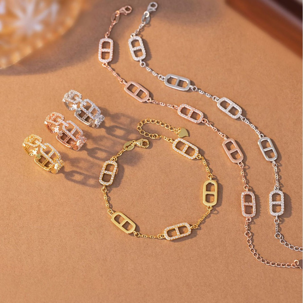Pig Nose Buckle Sterling Silver 925 Bracelet Female Niche Design Light Luxury Zircon Bracelet Ins Little Red Book Same Style Bracelet