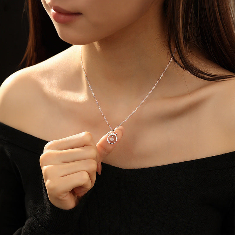 S925 Sterling Silver Natural White Agate Necklace Women's New Chinese Tassel Leaf Clavicle Chain MORI National Style Pendant Silver Jewelry