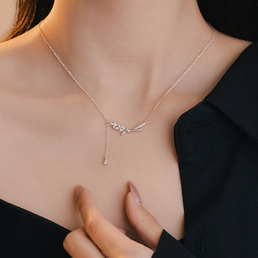 Wheat Ear Sterling Silver 925 Necklace Women's Light Luxury High-Grade Sense Laurel Goddess Tassel Clavicle Chain Small Red Book Same Pendant