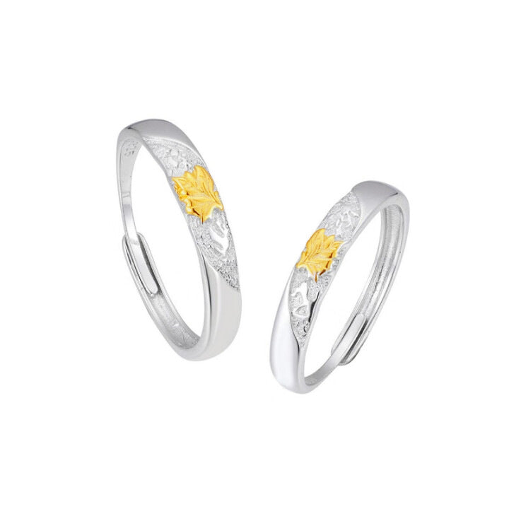 Wutong Sterling Silver 925 Couple Ring Niche Design Light Luxury Texture Sense Plain Ring Ins Style Ginkgo Leaf Ring
