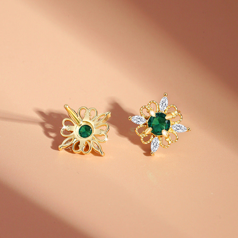 Original Clover Sterling Silver 925 Stud Earrings Female Niche Design Light Luxury Zircon Earrings Ins Style Lovely Earrings