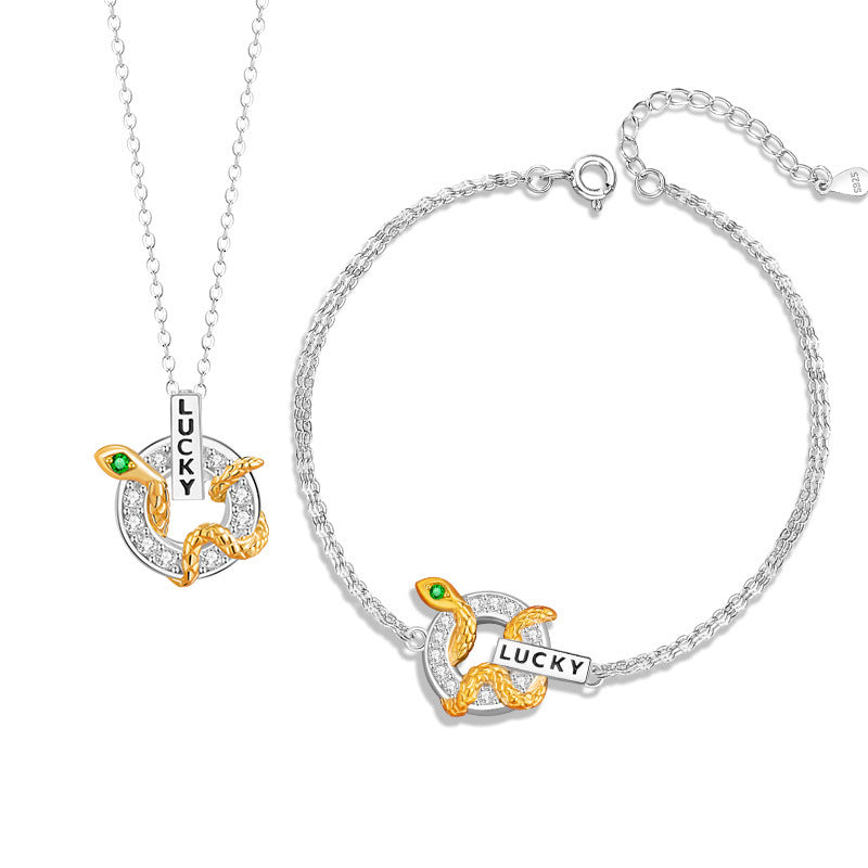 Lucky Spirit Snake Sterling Silver 925 Necklace Niche Design Light Luxury Zircon Clavicle Chain Ins Style Winding Ring Buckle Pendant