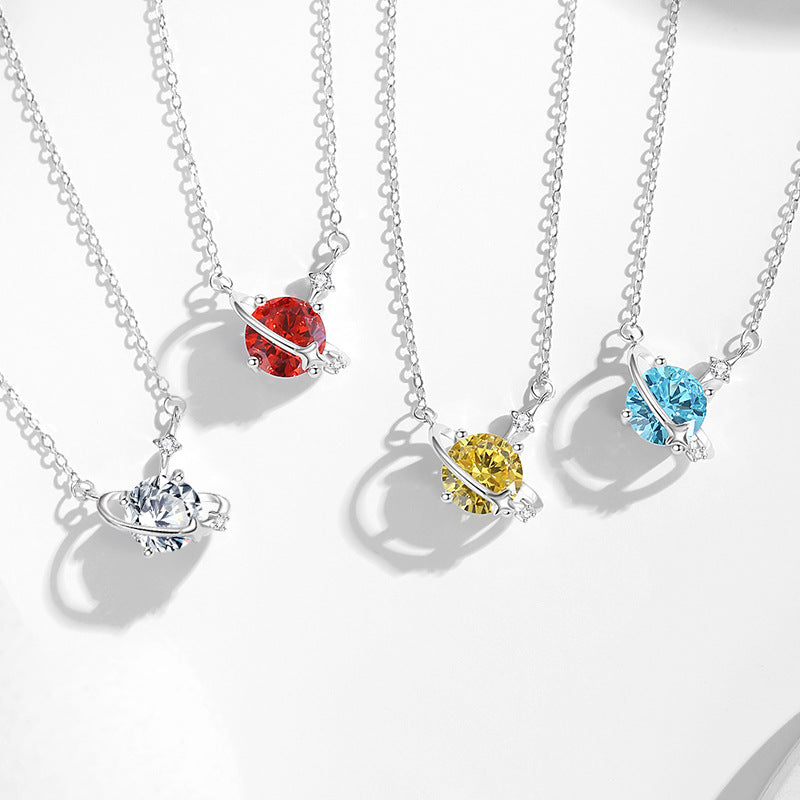 Original Twelve Star Stone Sterling Silver 925 Necklace Women's Fashion Versatile Navy Blue Zirconium Clavicle Chain Birthday Stone Pendant