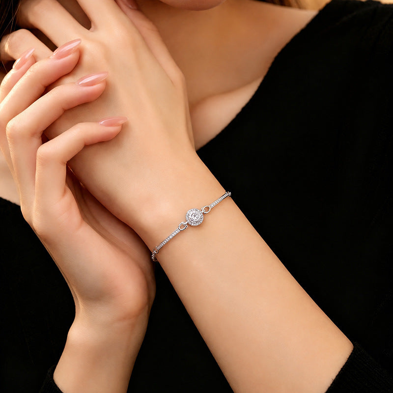 S999 Pure Silver Bracelet Female Light Luxury Bag Inlaid 5A Eight Arrows and Eight Hearts Zircon Diamond Niche Birthday Gift for Girlfriend