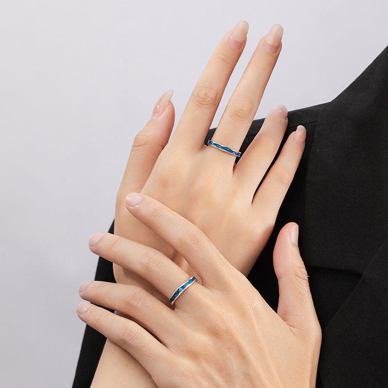 Klein Blue Sterling Silver 925 Couple Ring Niche Design Light Luxury Plain Ring Ins Style Valentine's Day Gift Pair Ring