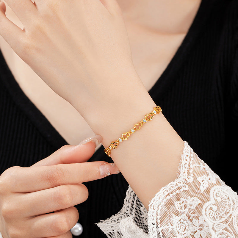 Fu Lu Double Full Sterling Silver 925 Bracelet Women's Fashion Versatile Zircon Bracelet Ins Style Gourd High-Grade Bracelet