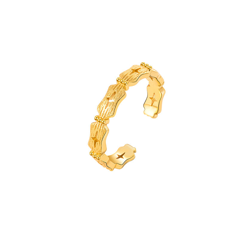 S925 Silver Gold-Plated Star Open Ring Niche Design Brushed Texture Irregular Adjustable Diet Finger Ring Wholesale