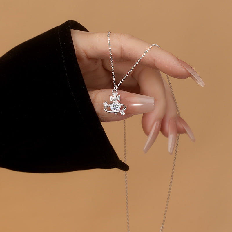 Planet Queen Mother's Same S925 Sterling Silver Necklace Female UV Color Changing Creative Clavicle Chain Niche Silver Jewelry Wholesale