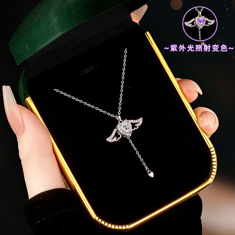 Collana in argento sterling 925 – ala d'angelo e cuore