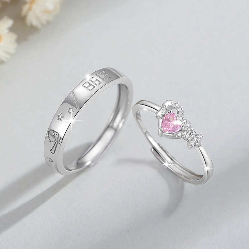 Little Prince and Rose Sterling Silver 925 Couple Ring Men and Women Fashion All-Match Love Ring Star Ring