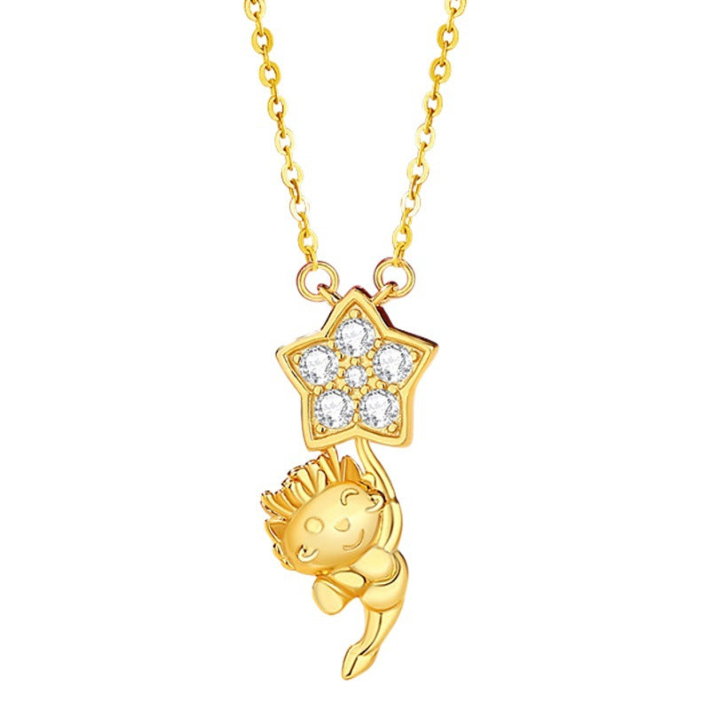 Cute Little Dragon S925 Silver Necklace Female Niche Design Light Luxury Zodiac Star Clavicle Chain Birth Year Pendant