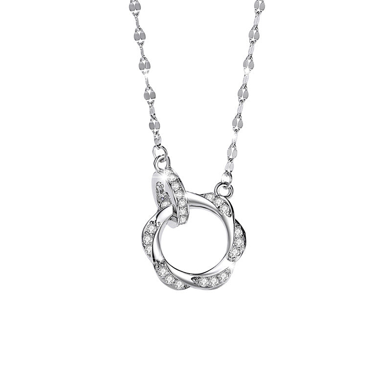 Mobius Ring S999 Pure Silver Necklace Female Niche Design Light Luxury Zircon Clavicle Chain Ring Buckle Pendant