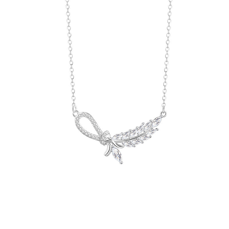 Tassel Safe Sterling Silver 925 Necklace Fashionable Versatile Laurel Goddess Clavicle Chain Isn Light Luxury Style Wheat Ear Pendant