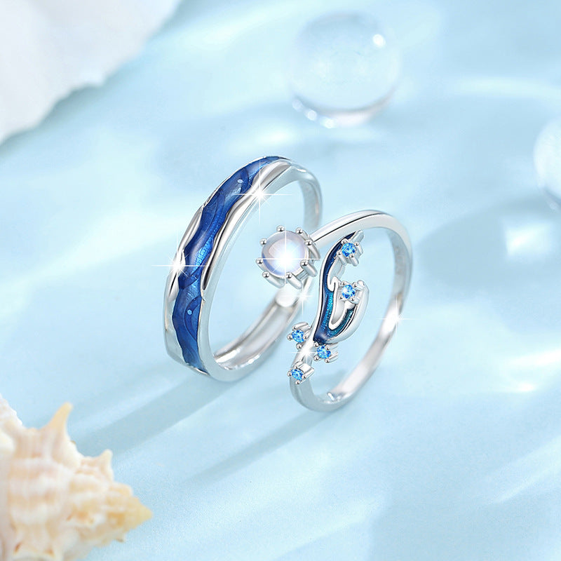 Fishtail Sterling Silver 925 Couple Ring Men and Women Niche Design Light Luxury Glass Stone Ring Ins Style Zircon Ring