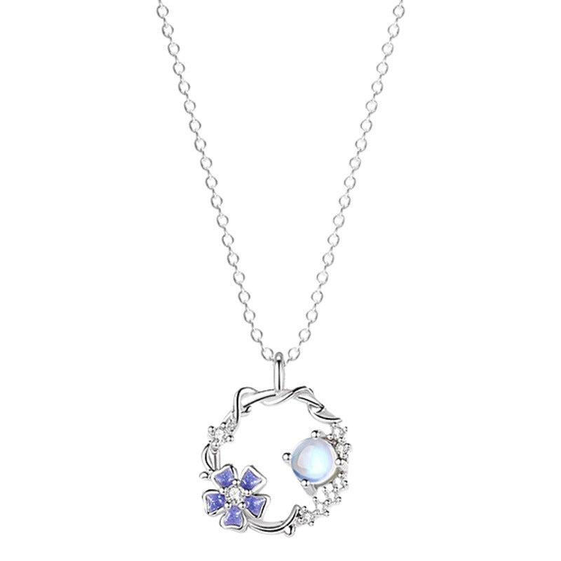 Rainy Season Floral Sterling Silver 925 Necklace Female Niche Design Light Luxury Zircon Clavicle Chain Ins Style Glass Stone Pendant