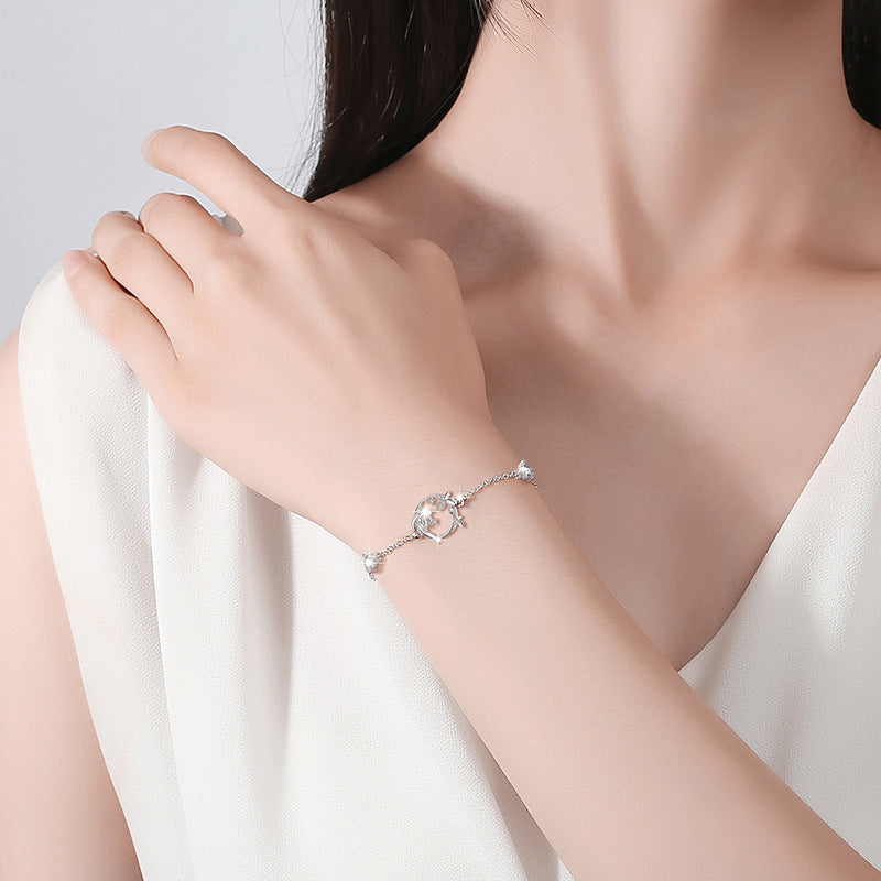 Lucky Garland Sterling Silver 925 Bracelet Female Niche Design Light Luxury Zircon Flower Bracelet Object Butterfly Bracelet
