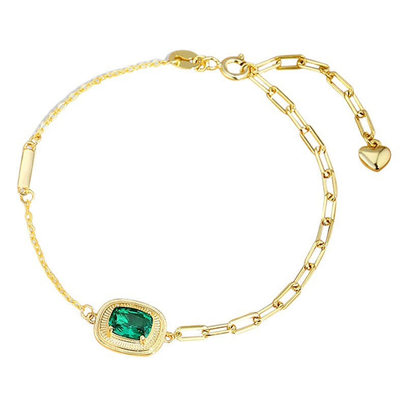 Square Sugar Sterling Silver 925 Bracelet Female Niche Design High-Grade Emerald Zircon Bracelet Ins Style Cross-Border Bracelet