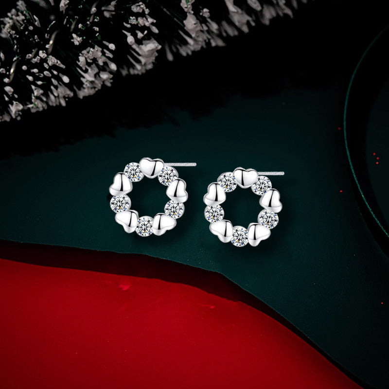 Christmas Snowflake Sterling Silver 925 Stud Earrings Female Niche Design Light Luxury Lovely Zircon Earrings Ins Style Garland Earrings