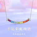 Smile Rainbow Sterling Silver 925 Necklace Female Sweet Cute Style Pink Zircon Clavicle Chain Ins Dopamine Pendant