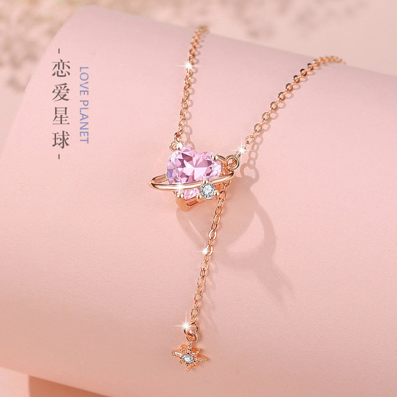 Lovely Sterling Silver 925 Necklace Female Niche Design Light Luxury Tassel Clavicle Chain Get Things Ins Style Planet Pendant