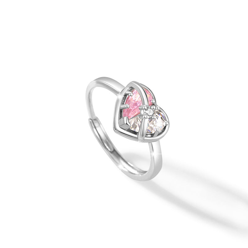 Lovely Sterling Silver 925 Ring Women's Fashion All-Match Pink Diamond Star Ring Qixi Things Ins Style Planet Ring