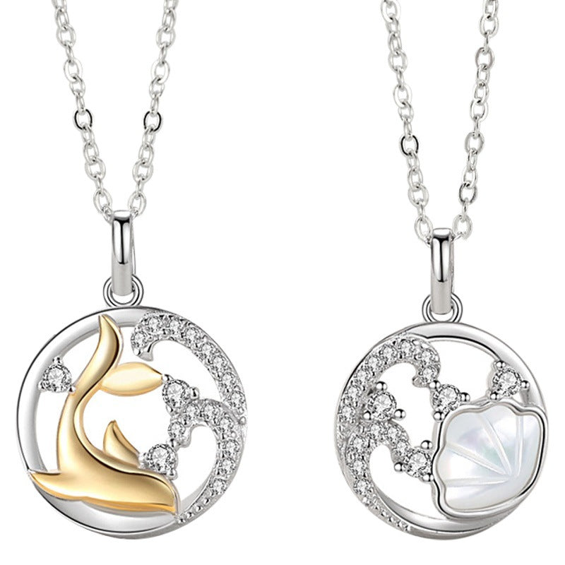 A Shell Has Your Sterling Silver 925 Couple Necklace Men's and Women's Light Luxury Niche Design Clavicle Chain Whale Has Your Pendant