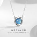 Ocean Heart Sterling Silver 925 Necklace Female Niche Design Light Luxury Rose Clavicle Chain Ins Glass Stone Pendant