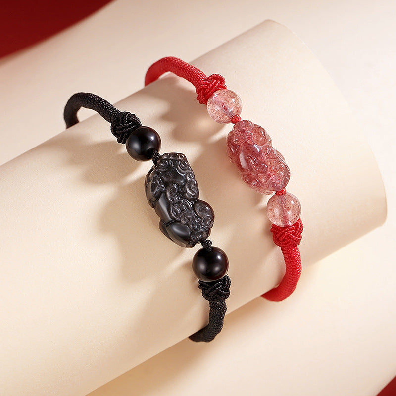Women's and Women's Hand-Woven Strawberry Crystal Couple Bracelet