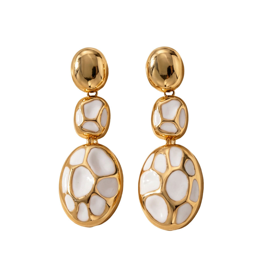 White Mosaic Oval Drop Earrings — product image 5