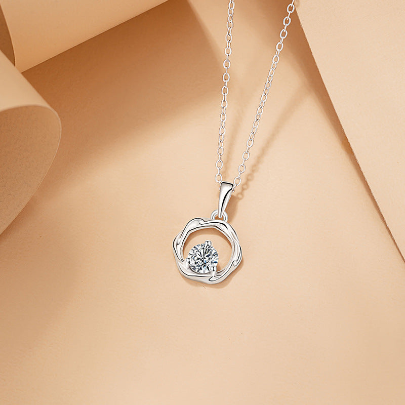 Mobius Ring Pure Silver 999 Necklace Niche Design Light Luxury Zircon Clavicle Chain Ins Style round Pendant