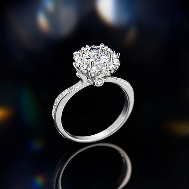 Romantic Star River Sterling Silver 925 Diamond Ring Women's Light Luxury Proposal Wedding Ring Ins Style Love Ring