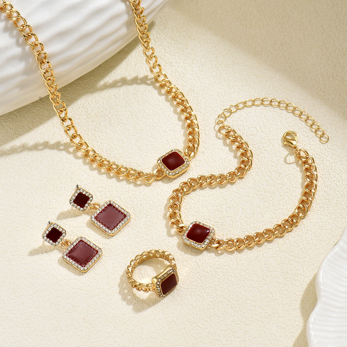 Deep Red Square Chain Jewelry — product image 3