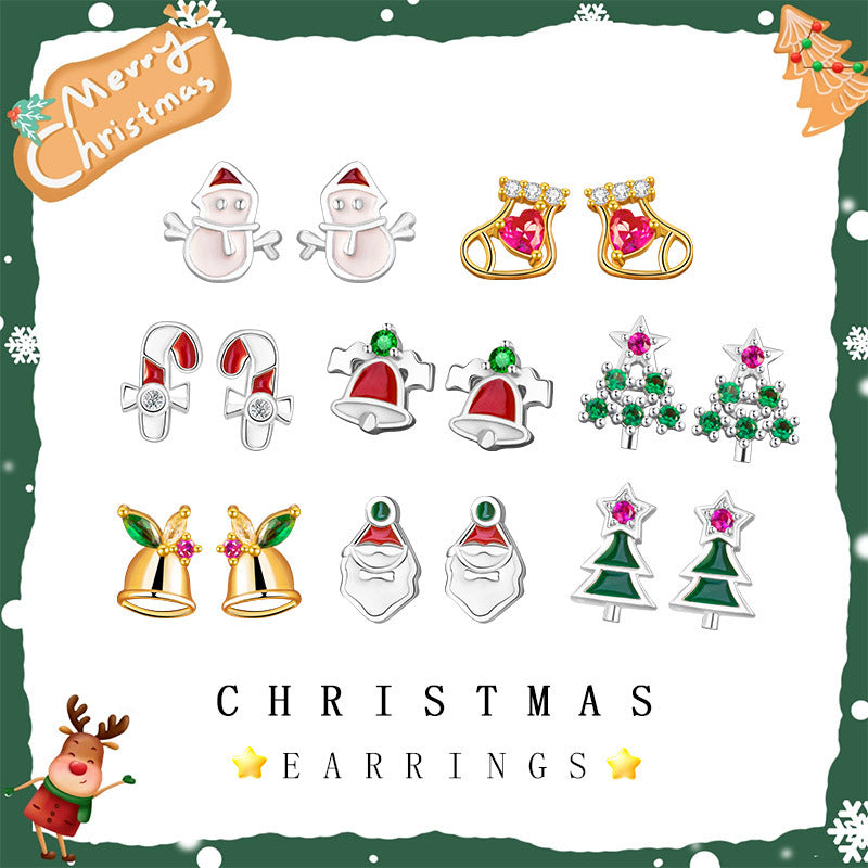 Santa Claus Sterling Silver 925 Week Earrings Light Luxury High-Grade Bell Lovely Earrings Ins Candy Socks Earrings
