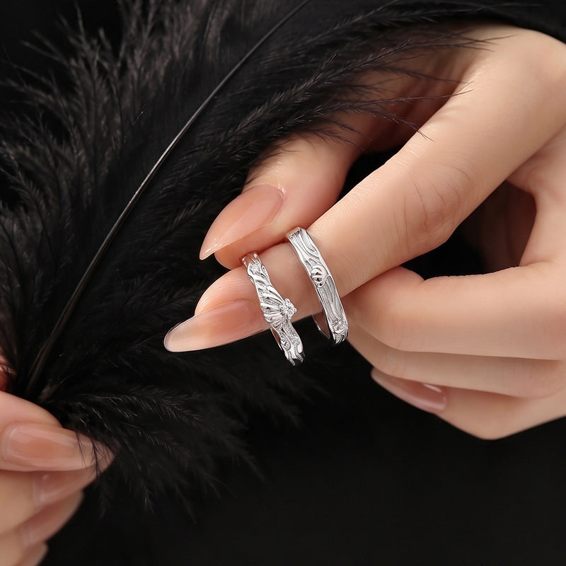 Ocean Style S925 Sterling Silver Couple Ring Advanced Relief Starfish Shell Design Jewelry Valentine's Day Gift
