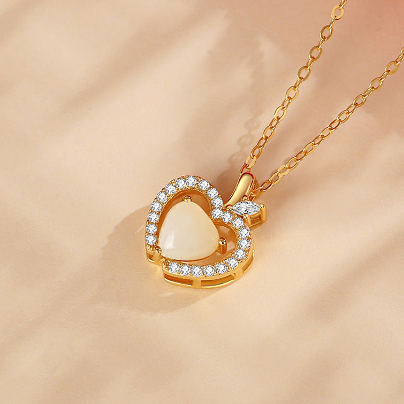 Hetian Jade Lovely Sterling Silver 925 Necklace Female Niche Design Light Luxury Apple Clavicle Chain Ins Style Zircon Pendant