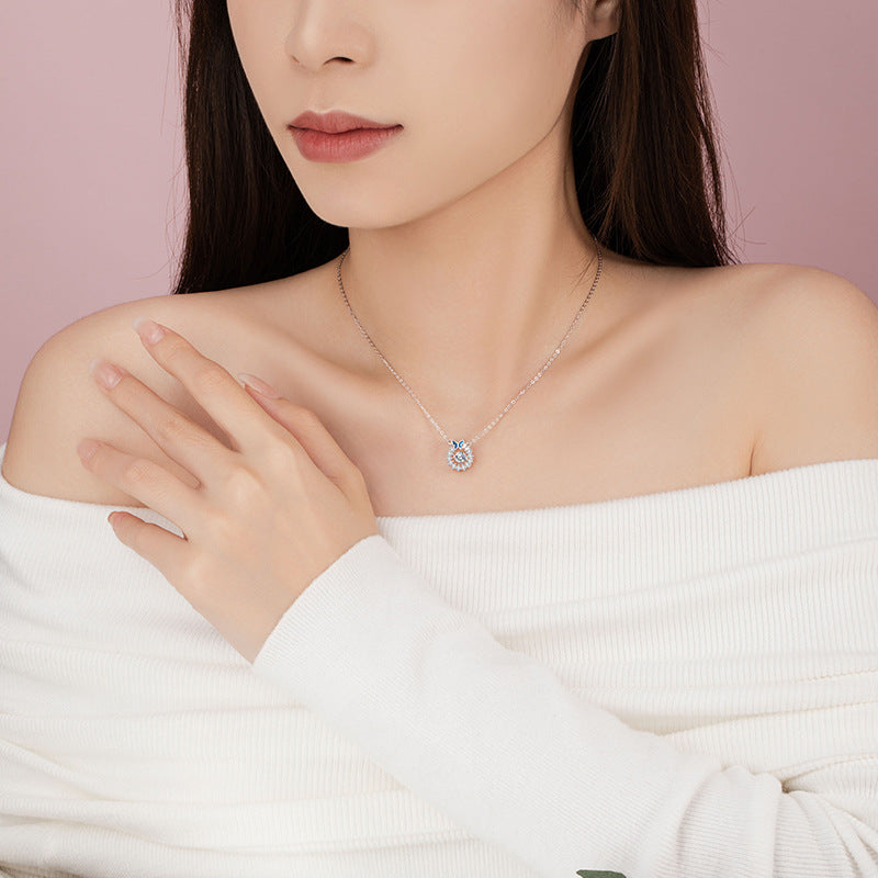Bow Sterling Silver 925 Smart Necklace Niche Design Light Luxury Zircon Clavicle Chain Ins Style Flower Pendant