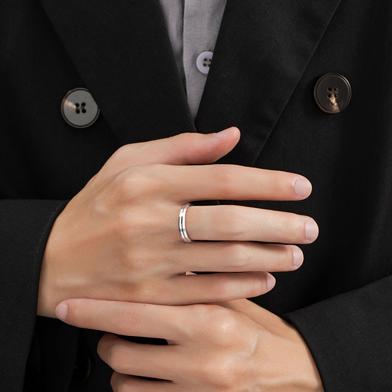 Fearless Sterling Silver 925 Ring Boys Niche Design Light Luxury Glossy Plain Ring Ins Cold Wind Single Ring