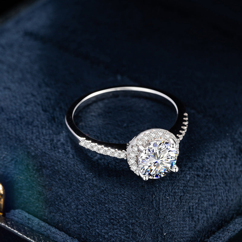 Sterling Silver 925 Diamond Ring Women's Simple High-Grade Bouquet Moissanite Ring round 1 Karat 6 Wedding Ring