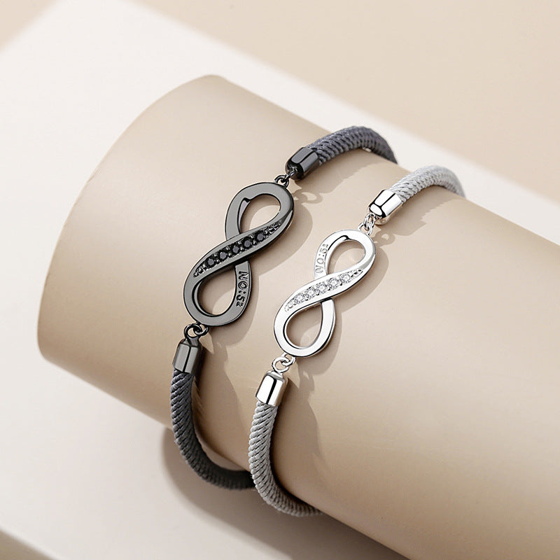 Couple Bracelet Men's and Women's Pair Commemorative Ins Niche Design Sterling Silver Bracelet Braided Rope Bracelet Birthday Gift