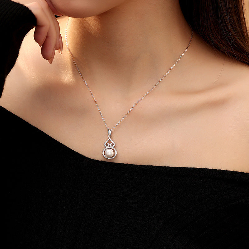 Freshwater Pearl S925 Sterling Silver Necklace New Chinese Style Gourd Pendant for Mom Girlfriend Holiday Gift Jewelry Wholesale