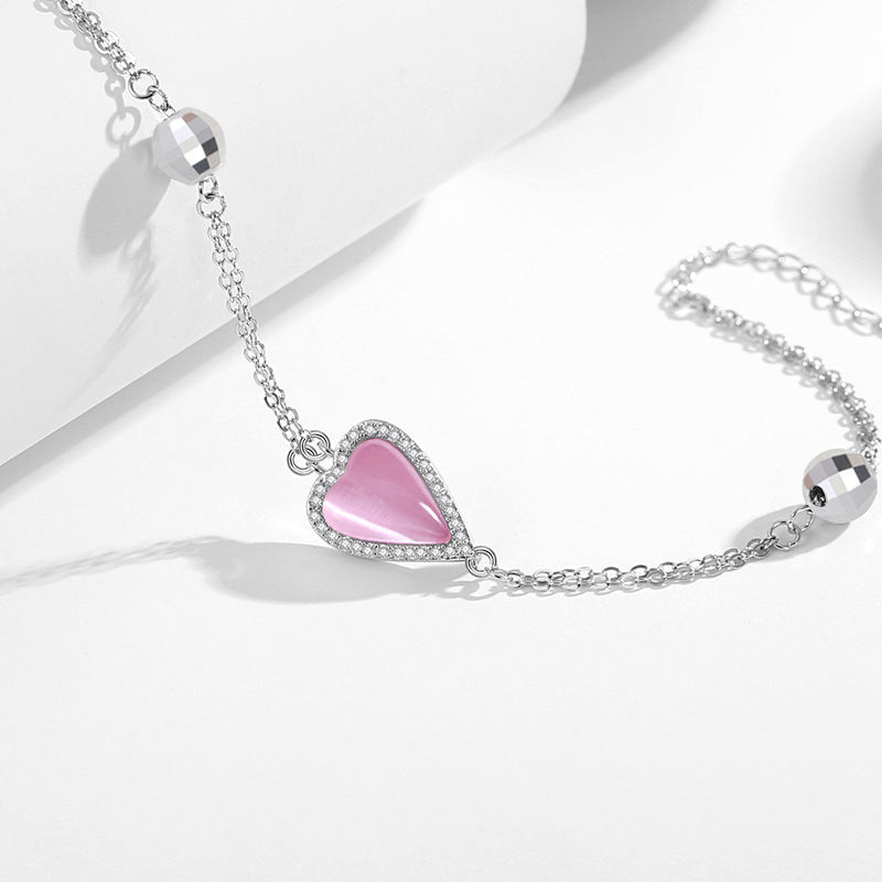 Lovely Sterling Silver 925 Bracelet Female Niche Design Light Luxury Opal Bracelet Ins Style Zircon Bracelet