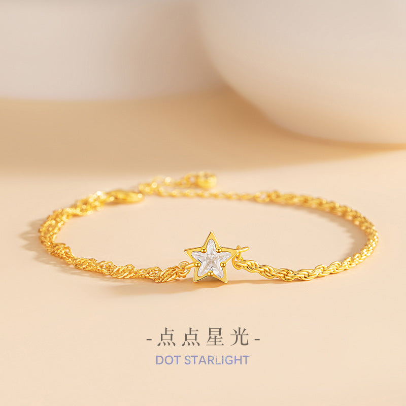 Star Sterling Silver 925 Bracelet Women's Light Luxury High-Grade Meteor Shower Zircon Bracelet Ins Valentine's Day Five-Pointed Star Bracelet