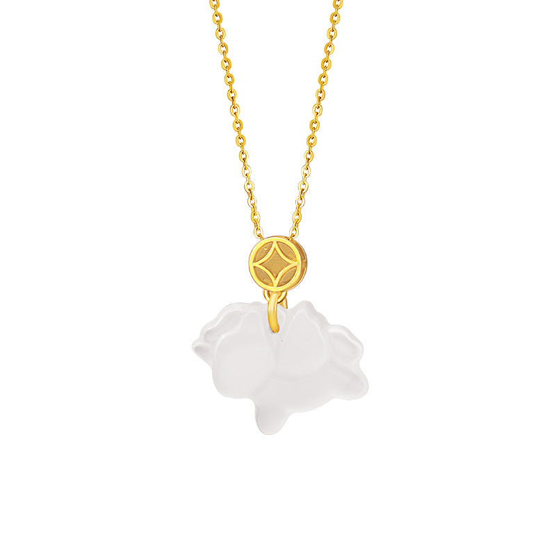 Immediately Rich Sterling Silver 925 Necklace Female New Chinese White Agate Birth Year Copper Coin Clavicle Chain Zodiac Horse Pendant