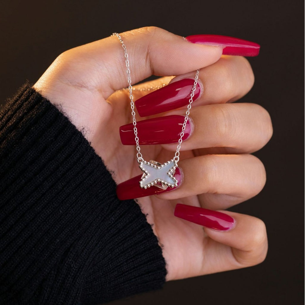 Yuan Series Sterling Silver 925 Necklace for Women Light Luxury High-Grade White Fritillary Bow Clavicle Chain Ins Cross Pendant