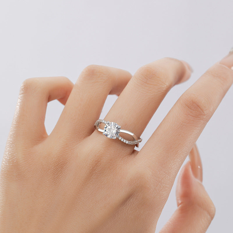 Diamond Sterling Silver 925 Ring Female Niche Design Light Luxury 1 Karat Proposal Wedding Ring Ins Pair Ring