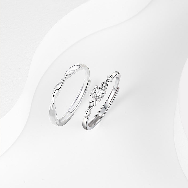 Mobius Sterling Silver 925 Couple Ring Men's and Women's Light Luxury High-Grade White Crystal Ring Ins Valentine's Day Ring