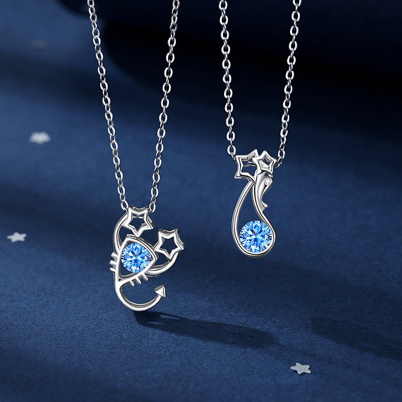 Original Twelve Constellation Sterling Silver 925 Necklace Female Niche Design Light Luxury Navy Blue Zirconium Clavicle Chain Star Pendant