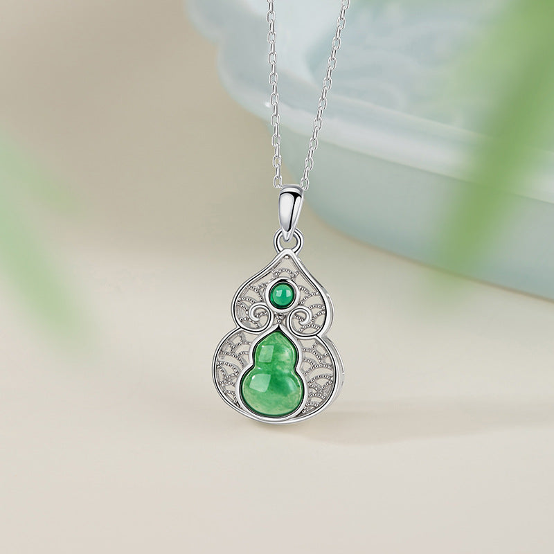 Fu Lu Ankang Sterling Silver 925 Necklace Women's New Chinese Natural African Cuixiang Cloud Clavicle Chain Gourd Chalcedony Pendant