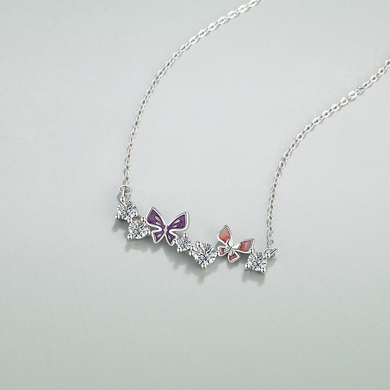 Butterfly Sterling Silver 925 Luminous Necklace Female Niche Design Light Luxury Zircon Clavicle Chain Ins Style Star Pendant