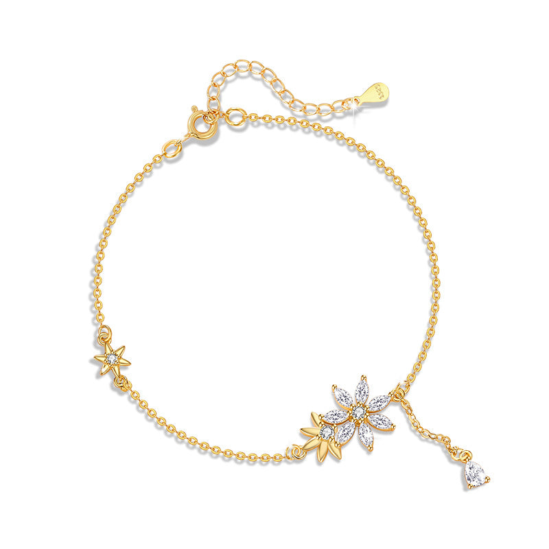 Flowers like Brocade Sterling Silver 925 Bracelet Female Niche Design Light Luxury Sunflower Bracelet Qixi Ins Flower Bracelet